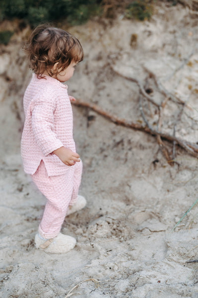 Pink Waffle Leisure Suit for Boys and Girls