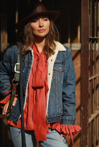 Drama Terracotta Linen Blouse with a Bow