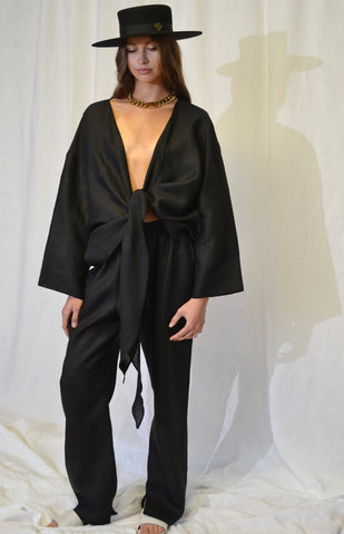 Spanish Islands Black Linen Trousers and Blouse