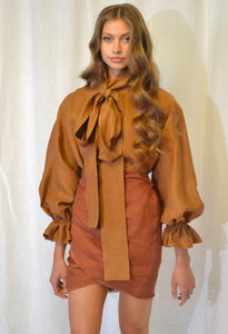 Madeira rudas lininis susiaučiamas mini sijonas