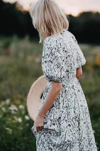 Italian Summer Country Floral Linen Midi Dress