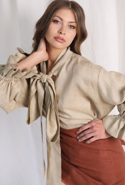 Daily Drama Nude Linen Blouse