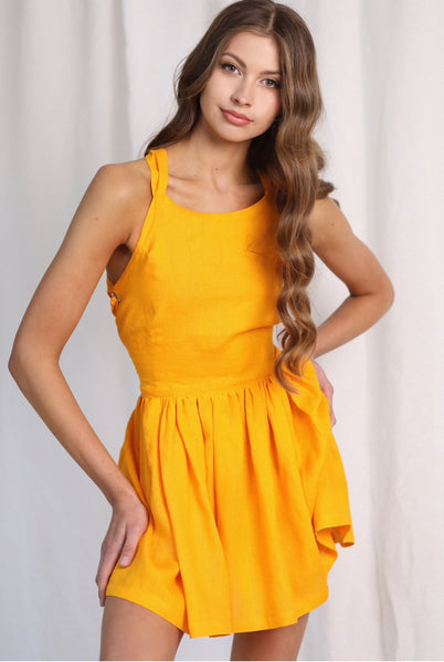 Bae saulėlydžio ryškumo geltona mini suknelė