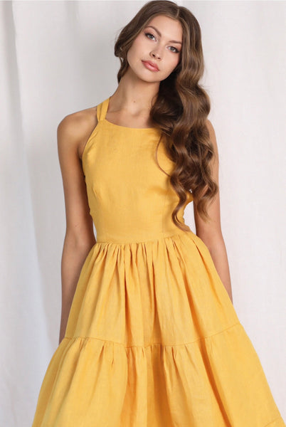Bae sviestinės geltonos spalvos midi suknelė
