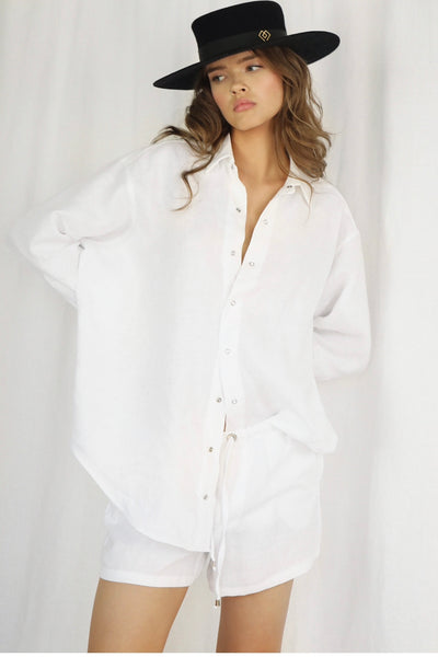 Ines White Oversized Linen Shirt