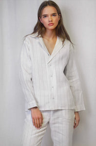 Dea Striped White & Grey Linen PJs