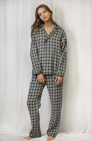 Dea White & Dark Grey Checkered Linen PJs