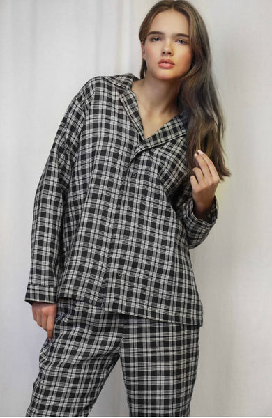 Dea White & Dark Grey Checkered Linen PJs