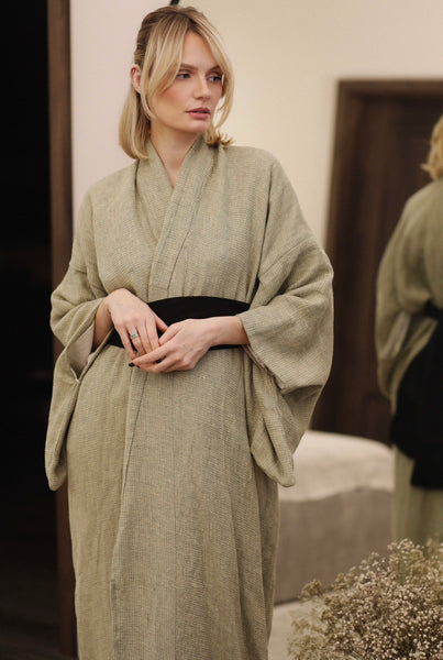 Dea Mint Linen Kimono / Luxury Bathrobe
