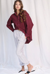 Ines Plum & White Striped Linen Trousers