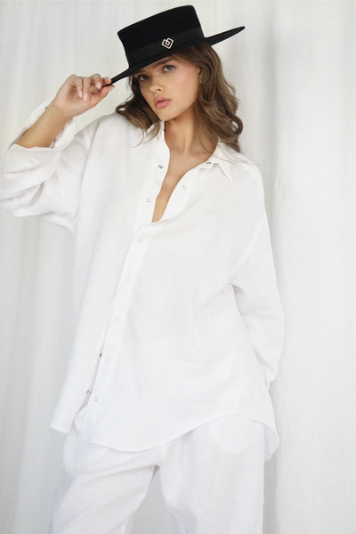 Ines White Oversized Linen Shirt