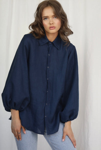 Almost Formal Linen Navy Shirt