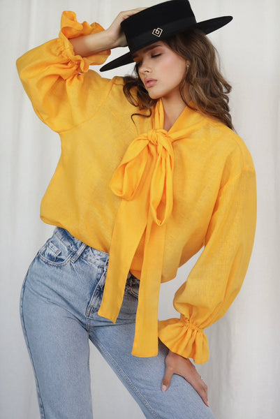 Daily Drama Lemon Yellow Linen Blouse