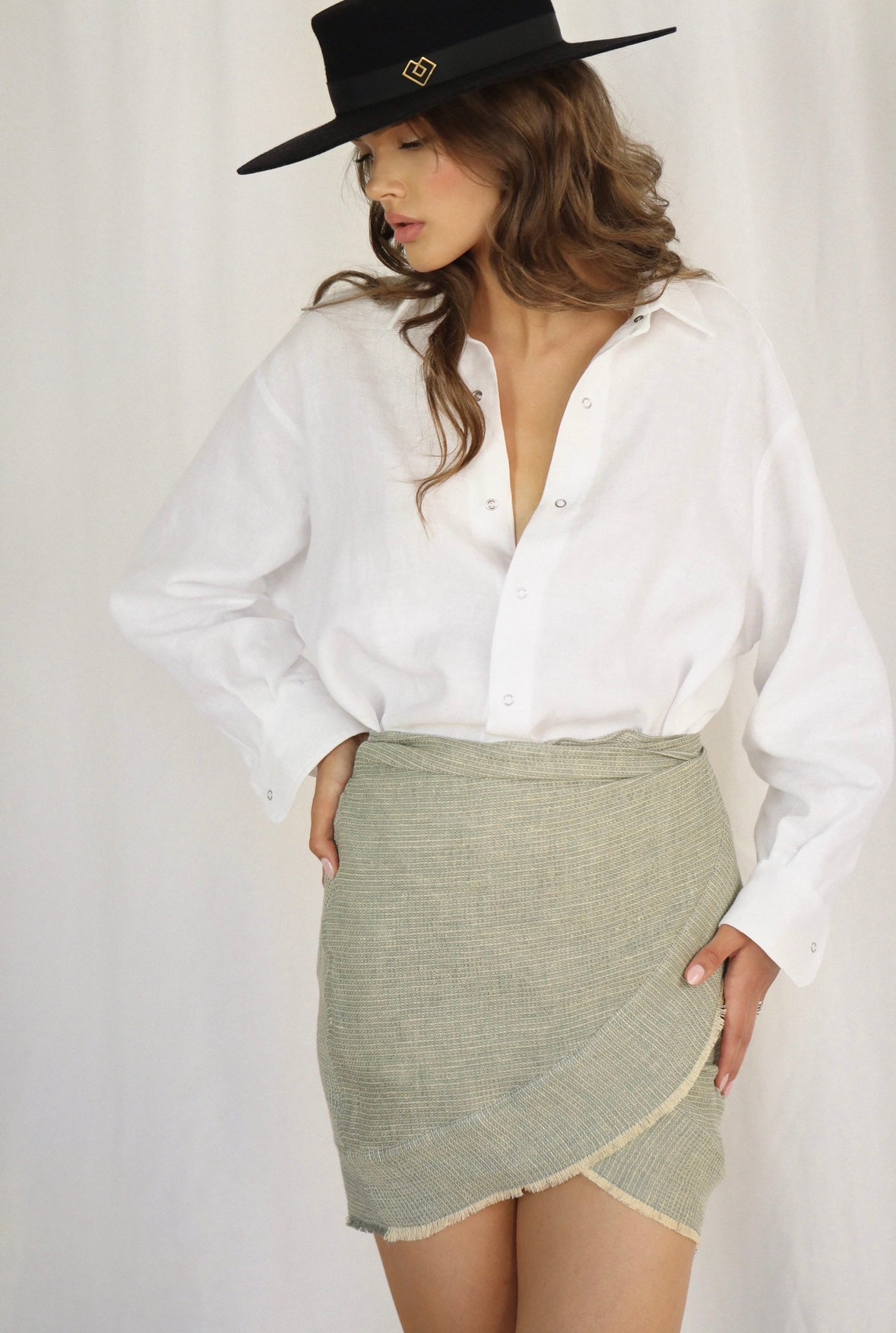 Madeira Mint Waffle Linen Wrap Mini Skirt