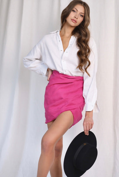 Madeira Peacock Pink Linen Wrap Skirt