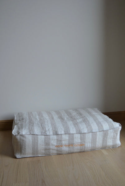 Striped White & Brown Sustainable / Eco Friendly Super Soft Linen Dog Bed