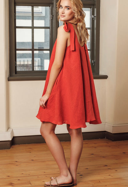 Love Terracotta Linen Mini Dress with Adjustable Straps