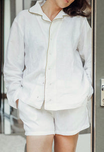 Selene White Linen Winter Pajamas ( Shorts Set )