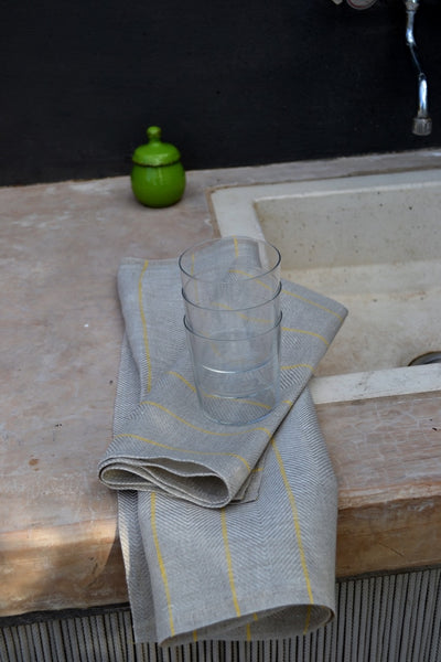 Ostuni Grey and Yellow Striped Linen Kitchen Towel ( set of 2 )