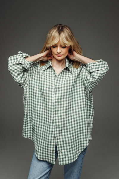 Ines Green Checkered Linen Oversized Shirt