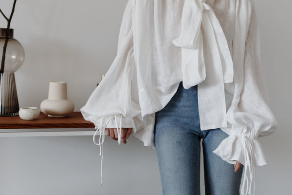 Drama White Linen Blouse with a Bow