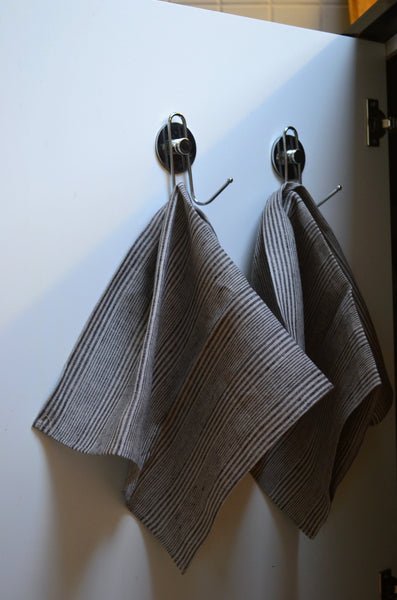 Washed Linen Striped Grey & Black Kitchen Towel ( set of 2 )