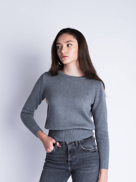 Grey Merino Wool Cropped Sweater