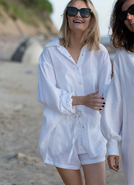 Ines White Linen Shirt and Shorts Set