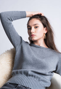 Grey Merino Wool Cropped Sweater