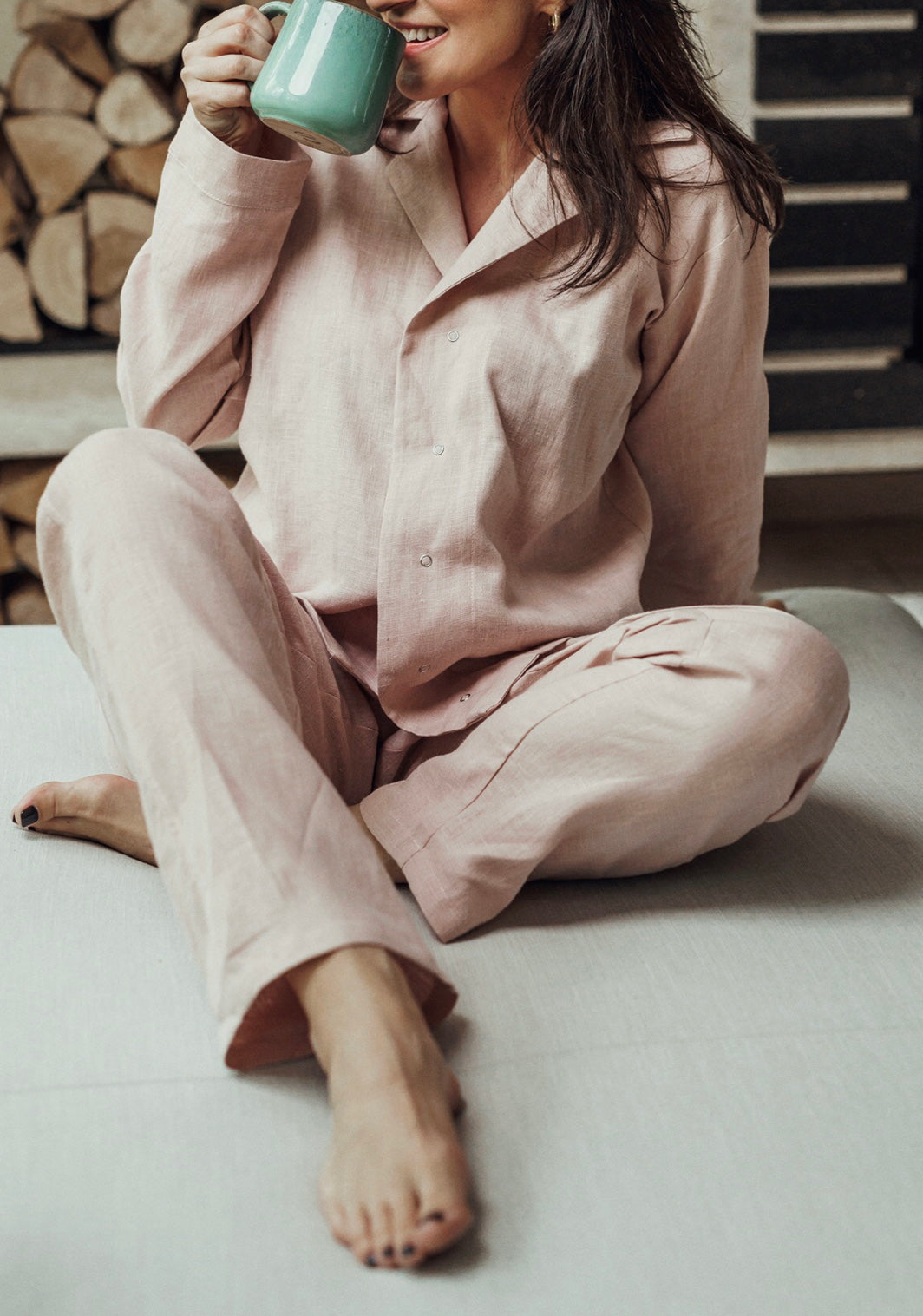 Selene Ash Pink Linen Winter Pajamas