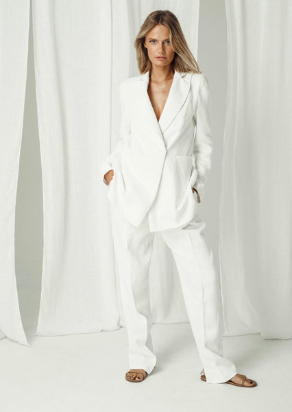 Men’s Inspired White Linen Tailored Trousers