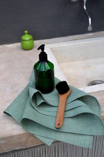 Ostuni Olive Green Linen Kitchen Towel ( set of 2 )
