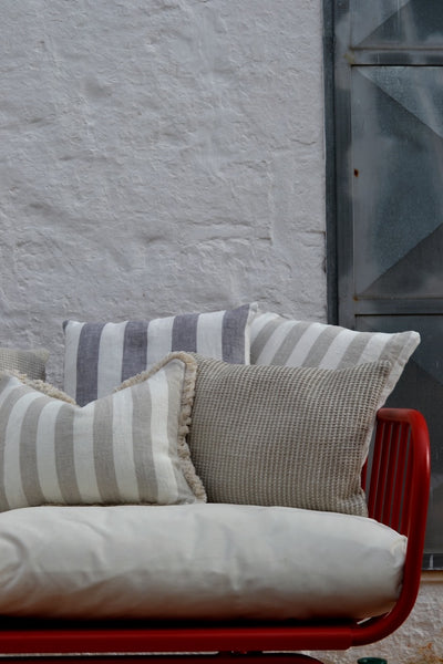 Ostuni Wide Striped Nude and White Linen Cushion Cover
