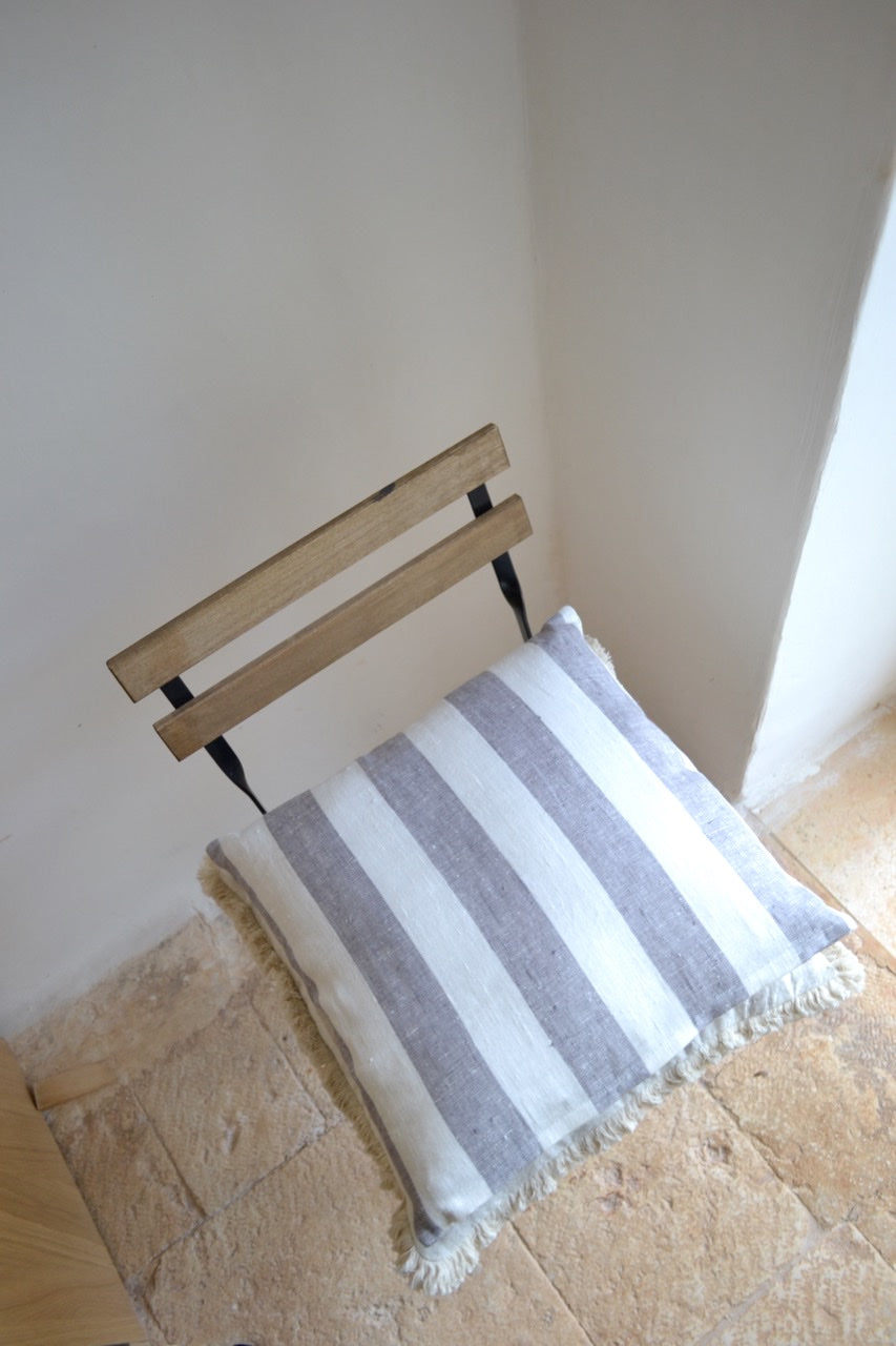 Ostuni Wide Stripe Brown & White Linen Cushion Cover