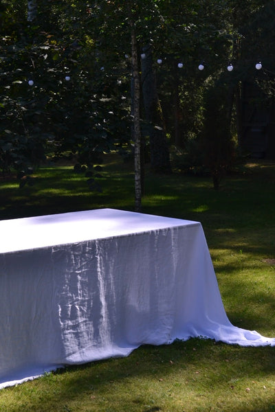 White Linen Table Cloth with Fringe