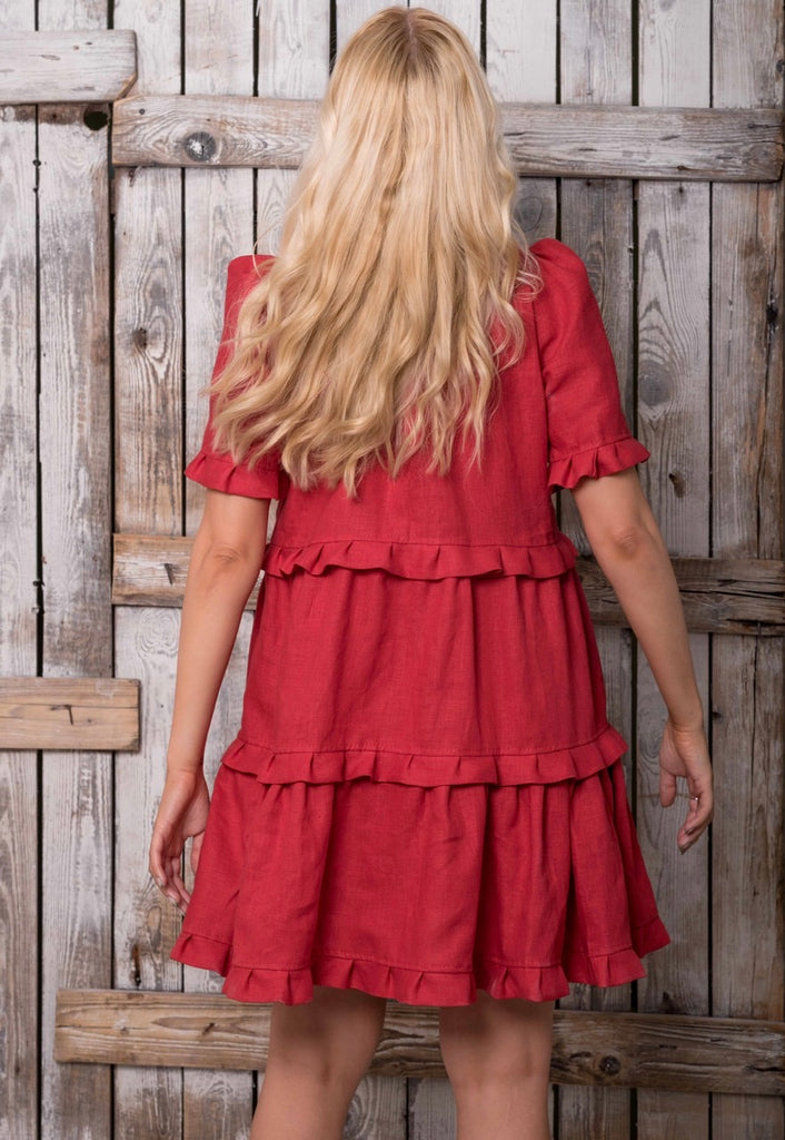 Summen Arkæologi avis Loulou Fire Red Linen Mini Dress with Ruffles – Good Taste Citizen
