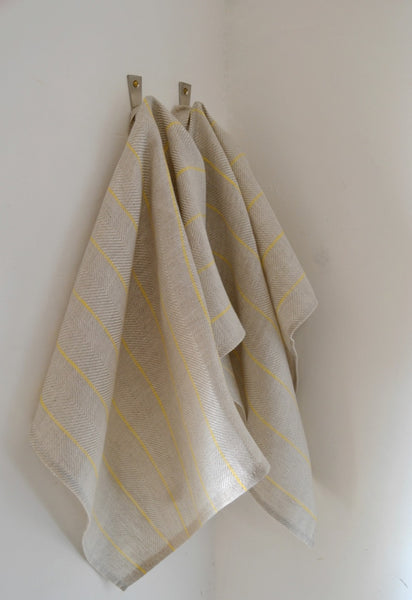 Ostuni Grey and Yellow Striped Linen Kitchen Towel ( set of 2 )