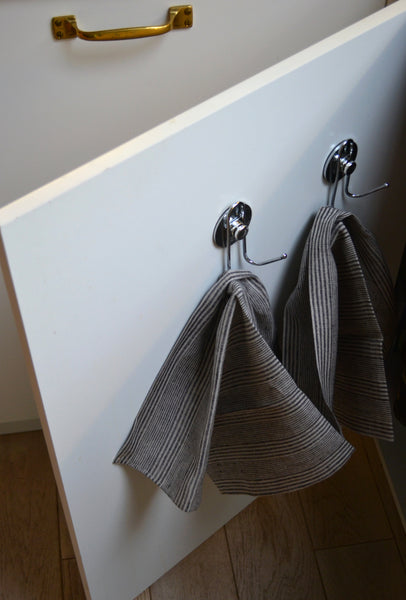 Washed Linen Striped Grey & Black Kitchen Towel ( set of 2 )