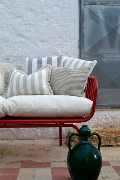 Ostuni Wide Stripe Brown & White Linen Cushion Cover